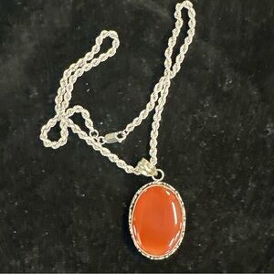 20” sterling silver rope necklace w/ 1.5” carnelian pendant with 925